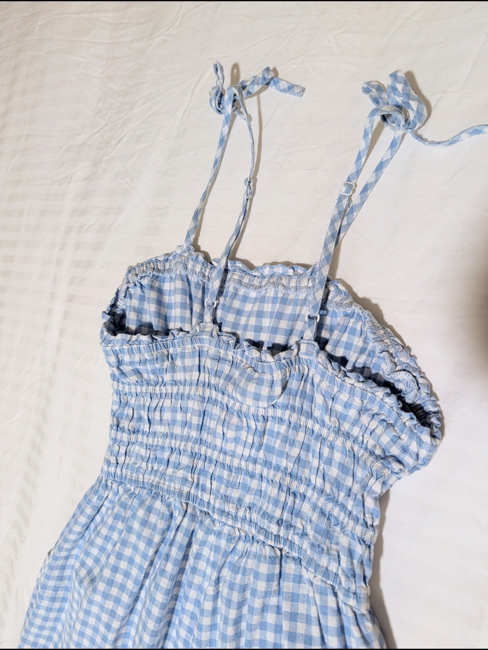 Sleeveless Blue Gingham Jumpsuit with Smocked Waist - Picture 4 of 6